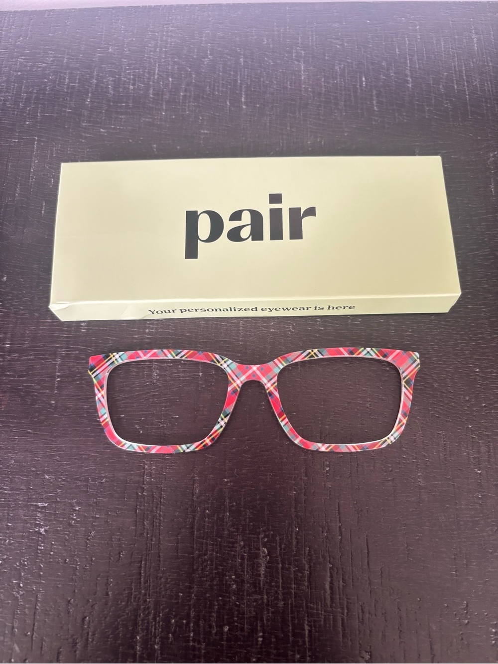 Pair Pink Plaid Square Women's Glasses by pair.   For the Larkin glasses
